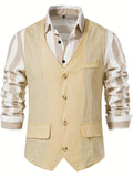 kkboxly  Men's Casual Western Cowboy Vest Jacket Slim Fit V Neck Sleeveless Waistcoat Vest Men Medieval Party Vests