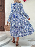 2025 kkboxly  Ikat Print High Waist Dress, Elegant V Neck Long Sleeve Dress, Women's Clothing
