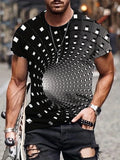 kkboxly  Optical Illusion, Men's Novelty T-shirt, Trendy Short Sleeve Tees For Summer