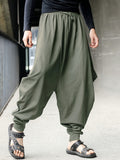 kkboxly kkboxly  Men's Solid Cotton Harem Pants, Casual Streetwear Loose Pants For Outdoor