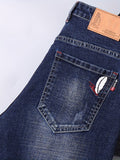 kkboxly  Chic Straight Leg Jeans, Men's Casual Regular Stretch Street Style Denim Pants With Pockets