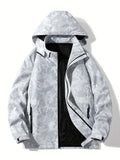 kkboxly  Detachable Hood Waterproof Camo Pattern Men's Jacket, Men's Casual Zip Up Jacket For Spring Fall Outdoor