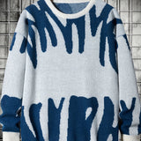 kkboxly  Men's Trendy Knitted Pullover, Casual Slightly Stretch Breathable Loose Sweater For Outdoor Fall Winter