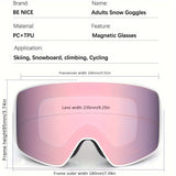 [1pc Magnetic Lens Ski Goggles] BE NICE Adult Ski Goggles, Mirrored Magnetic Lens, Anti-Fog UV400, Snowboard Goggles for Men & Women, Snowmobile Compatible, with TPU Frame, for Alpine, Cross-Country, Telemark, Snowboard, Ice Hockey Sports Eyewear