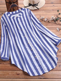 kkboxly  Plus Size Casual Blouse, Women's Plus Stripe Print Button Up Round Neck Long Sleeve Blouse