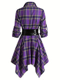 kkboxly  Palid Pu Belted Dress, Casual Button Down Long Sleeve Shirt Dress, Women's Clothing