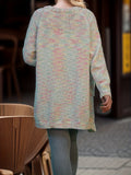 kkboxly  Plus Size Casual Comfort Cardigan, Women's Plus Rainbow Dot Long Sleeve Slight Stretch Thermal Knit Cardigan