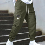kkboxly  Tech Wear Multi Pocket Harem Pants, Men's Casual Stretch Waist Drawstring Cargo Pants