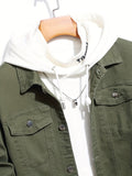 kkboxly  Flap Pocket Contrast Stitching Denim Jacket, Men's Casual Lapel Button Up Jacket For Spring Fall