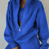 kkboxly  Casual Matching Two-piece Set, Zip Up Sweatshirt  & Solid Sweatpants Outfits, Women's Clothing