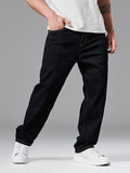 kkboxly  Plus Size Men's Solid Denim Pants For All Seasons, Men's Clothing Outdoor