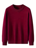 kkboxly  All Match Knitted Sweater, Men's Casual Warm Mid Stretch Solid Color Crew Neck Pullover Sweater For Fall Winter