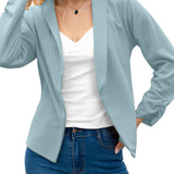 kkboxly  Elegant Solid Long Sleeve Blazer, Open Front Lapel Blazer, Elegant & Stylish Tops For Office & Work, Women's Clothing