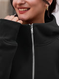 Solid Zip Up Thermal Hoodie, Casual Long Sleeve Pocket Outerwear For Fall & Winter, Women's Clothing