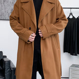 kkboxly  Men's Elegant Single Breasted Trench Coat, Casual Lapel Overcoat For Fall Winter