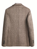 kkboxly  Wool Blend Elegant Plaid Blazer, Men's Casual Flap Pocket Button Up Sports Coat For Fall Winter Business Banquet