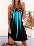 kkboxly  Color Block Criss Cross Dress, Casual Sleeveless Spaghetti Strap Dress, Women's Clothing