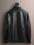 kkboxly  Full Zip Up PU Jacket, Men's Casual Windbreaker Jacket Faux Leather Coat Lapel Coat For Spring Autumn
