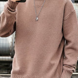 All Match Knitted Sweater, Men's Casual Warm Slightly Stretch Crew Neck Pullover Sweater For Fall Winter