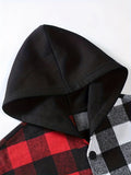 Men's Color Block Hooded Checkered Sweatshirt Casual Long Sleeve Hoodies With Button Gym Sports Hooded Jacket