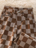 kkboxly  Men's Casual Plaid Loose Straight Cotton Jeans Special Gifts For Christmas!