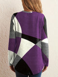 kkboxly  Color Block Geo Print T-shirt, Long Sleeve Crew Neck Casual Top For Spring & Fall, Women's Clothing
