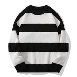 kkboxly  Men's Color Block Knitted Sweater, Warm Trendy Loose Pullover, Mens Clothing