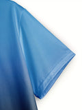 kkboxly  Plus Size Men's Blue Gradient Trendy T-shirts, Comfy Breathable Quick Dry Tees For Summer