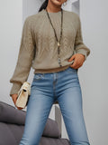 Solid Cable Knit Sweater, Casual Crew Neck Long Sleeve Sweater, Women's Clothing