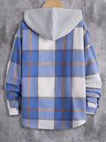 Plaid Shirt Coat For Men Long Sleeve Casual Regular Fit Button Up Hooded Shirts Jacket