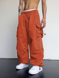 kkboxly  Solid Multi Flap Pockets Men's Straight Leg Cargo Pants, Loose Casual Outdoor Baggy Pants, Men's Work Pants Hiphop Style
