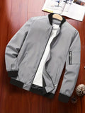kkboxly  Fashionable And Casual Men's Solid Cardigan Zipper Long Sleeve Stand Collar Jacket, Comfortable And Versatile, Suitable For Dates, Suitable For Autumn And Winter