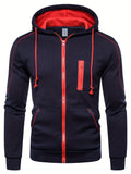 kkboxly  Men's Breast Zipper Pocket Zip-Up Hooded Jacket, Casual Hoodie For Sports, Running