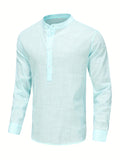 kkboxly  Classic Design Cotton Boat Neck Henley Shirt, Men's Casual Loose Fit Vintage Style Long Sleeve Henley Shirt For Spring Summer