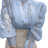 kkboxly  Women's Blouse Lace Puff Sleeve Lantern Sleeve Solid Pleated Women Blouse