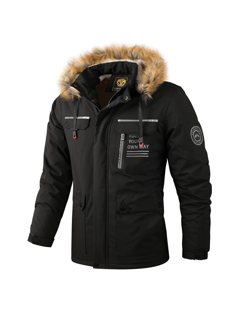 kkboxly Men's Waterproof Padded Jacket with Faux Fur Hoodie - Perfect for Fall/Winter!