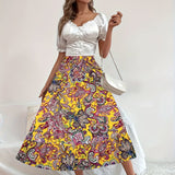 kkboxly  Boho Floral Print Tiered Skirts, Vacation High Waist Summer Layered Skirts, Women's Clothing