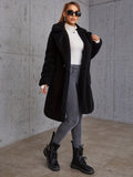 kkboxly  Slant Pockets Lapel Plush Jacket, Casual Long Sleeve Jacket For Fall & Winter, Women's Clothing