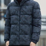 kkboxly  Warm Camouflage Pattern Winter Jacket, Men's Casual Stand Collar Padded Coat For Fall Winter