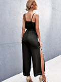 kkboxly  Boho Split Wide Leg Cami Jumpsuit, Sexy V-neck Backless Belted Jumpsuit, Women's Clothing