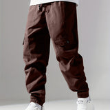 Casual Loose Fit Multi-pocket Drawstring Cargo Pants, Men's Joggers For Spring And Fall