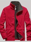 Male Casual Warm Plush Fleece Jacket, Comfy Thermal Slightly Stretch Coats For Men's Winter Outdoor Activities