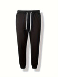 kkboxly Solid Men's Chic Daily Long Drawstring Footed Trousers With Pockets, Spring Fall Outdoor, Workout Fitness