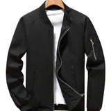 kkboxly  Stand Collar Jacket Men's Casual Baseball Jacket Coat Regular Fit College Hipster Windbreaker For Spring Autumn