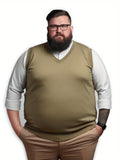 Plus Size Men's Solid Knit Sweater, Fashion Casual Sleeveless V-neck Pullover Sweater For Spring/autumn, Men Clothing
