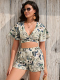 kkboxly Sexy Floral Print Tops & Shorts Suits, Women's Night Out Suits, Women's Clothing