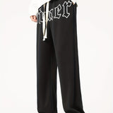 kkboxly  Men's Casual Loose Fit Letter Print Straight Leg Trousers