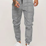 kkboxly kkboxly  Men's Retro Plaid Joggers, Men's Casual Stretch Waist Drawstring Thin Sports Pants Sweatpants For Spring Summer
