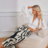 kkboxly  Abstract Print Ribbed Skirts, Casual High Waist Midi Skirts, Women's Clothing