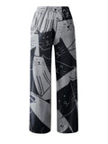 kkboxly  Women's Pants Mid Waist Cat Print Pocket Long Length Pants